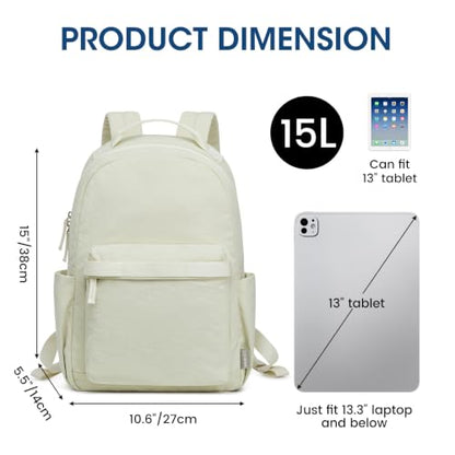 G4Free Small Backpack for Women, lightweight Daypacks for Travel School | Water-resistant Nylon Backpack, fits 13.3" laptop, Multi-pockets, Trolley strap, Comfy padded straps - color: Beige