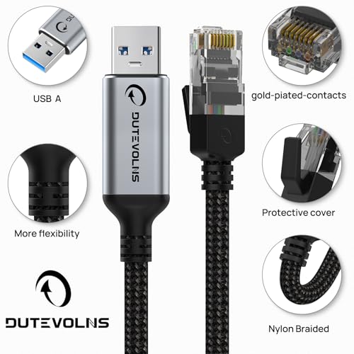 USB to Ethernet Cable 5FT, Gigabit USB 3.0 A to RJ45 Nylon Braided Cable | Network to USBA Cord, 1000Mbps Directly Connected, for Laptop, Desktop PC, Windows 10 and Windows 11 - size: 5FT, style: USB A to Ethernet