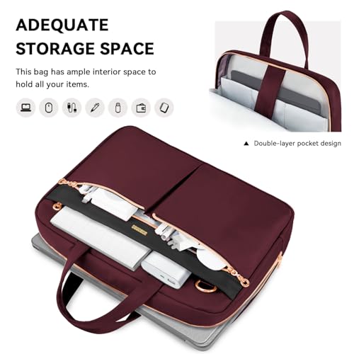 Ferkurn Laptop Bag Case Women Men Computer Bag Compatible with MacBook/HP/LG/Dell, Shoulder Strap Slim Carrying Messenger Briefcase, Wine Red, 15.6-16 Inch - color: Wine Red, size: 15-15.6 inch