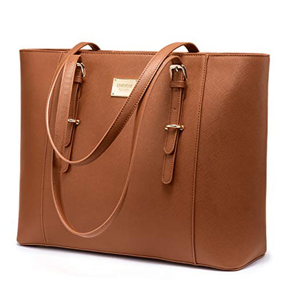 Laptop Bag for Women Large Office Handbags Briefcase Fits Up to 15.6 inch (Updated Version)-Brown - color: Brown