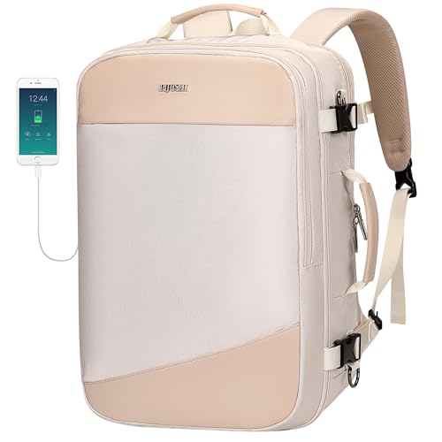 PIJUSHI 3-In-1 Carry On Travel Backpack for Women Men, Fits 16" Laptop | Convertible Duffel/Shoulder Bag with USB Port, Wet Pocket, TSA-Friendly 180° Opening for Airport/Commute/Daily, PE035 Beige - color: Beige