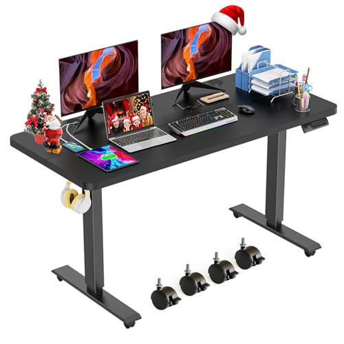 farexon Electric Standing Desk, Adjustable Height Mobile Home Office Desk, 48x24 Inches Ergonomic Computer Desk with 4 Preset Heights, 27-46in Lifting Range Stand up Desk（Black） - color: Black, size: 48 x 24''