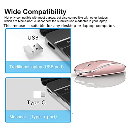 JETTA Wireless Mouse for MacBook Pro MacBook Air MacBook Laptop Mac iMac Desktop Computer Chromebook PC Laptop 2.4 USB/USB C Mouse (Rose Gold) - color: Rose Gold