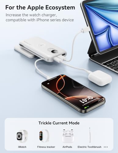 Portable Charger 10000mAh 20W, Wall Plug, 2 Cables, iWatch Charging | Digital Display, Compact Lightweight, USB C Fast Charge, USB-A 18W, Multi Protection, Travel Essential, for iPhone 17 16, Pad - color: Auroral White