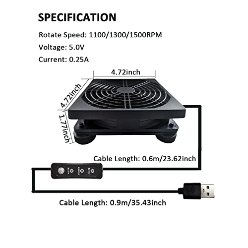 Upgraded 120mm 5V USB Powered PC Router Fan with Speed Controller High Airflow Cooling Fan for Router Modem DVR PlayStation TV Box and Other Electronics (Pack of 2) - size: 120mm (Pack of 2)