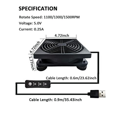 Upgraded 120mm 5V USB Powered PC Router Fan with Speed Controller High Airflow Cooling Fan for Router Modem DVR PlayStation TV Box and Other Electronics (Pack of 2) - size: 120mm (Pack of 2)