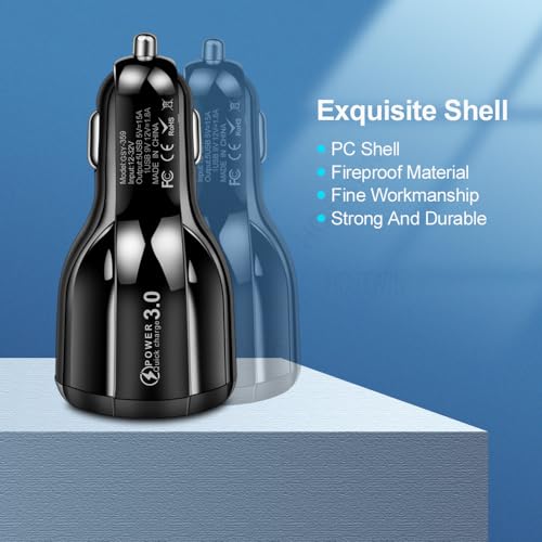 Car Charger Adapter, 5 Port QC3.0 Fast Charging Car Cigarette Lighter USB Charger, Compatible with iPhone, Android, Samsung, iPad Pro, and More (Black)
