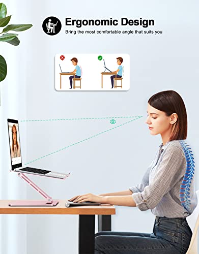 RIWUCT Foldable Aluminum Alloy Laptop Stand for Desk, Height Adjustable Ergonomic Computer Stand, Portable Laptop Riser Holder Printer Stand Compatible with MacBook Pro Air/HP/Dell 10-16", Pink - color: Pink