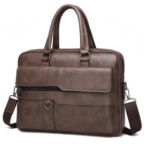 Vintage Leather Laptop Briefcase, 16 Inch Messenger Bag, Crossbody Shoulder Computer Satchel for Men Office Computer Bag - color: Brown-a