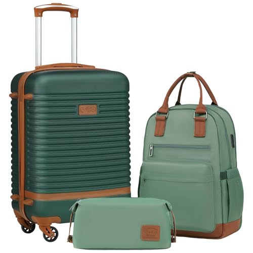 Coolife Suitcase Set 3 Piece Luggage Set Carry On Travel Luggage TSA Lock Spinner Wheels Hardshell Lightweight Luggage Set(Dark Green, 3 piece set (BP/TB/20)) - color: Dark Green, size: 3 piece set (BP/TB/20)