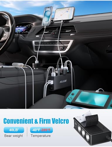 BESTEK 9 in 1 Cigarette Lighter Splitter 148W 3-Socket Car Cigarette Lighter PD30W and 4 USB-A QC3.0 18W with LED Display 12V/24V Cigarette Lighter Adapter for Dash Cam, GPS, iPad/Laptop/Phone - color: Black-1