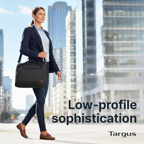 Targus 17–18 Inch Classic EcoSmart Briefcase, Large Laptop Bag with Padded Laptop Sleeve, Anti-Theft Zippers, Hidden Phone Pocket, Water-Resistant Design, Trolley Strap, Black CN418GL