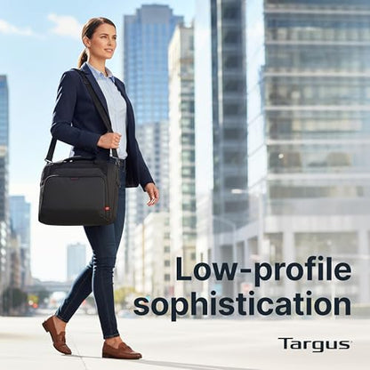 Targus 17–18 Inch Classic EcoSmart Briefcase, Large Laptop Bag with Padded Laptop Sleeve, Anti-Theft Zippers, Hidden Phone Pocket, Water-Resistant Design, Trolley Strap, Black CN418GL