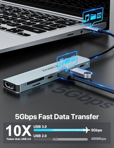 USB C Hub,7 in 1 USB C to HDMI Splitter,4K@60HZ Display for Office,Home | 2×USB-A 3.1 5Gbps Data Ports,PD 100W Charging, SD Card Reader for PC, Laptop, MacBook, Desktop and More