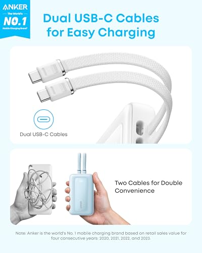 Anker Zolo Power Bank (2025 Upgraded Version), 45W Max Fast Charging, 20,000mAh Battery Pack, Dual Built-in USB-C Cables, USB-C&A Port, for iPhone 17/16 Series, Galaxy, MacBook, and More (Pack of 2)