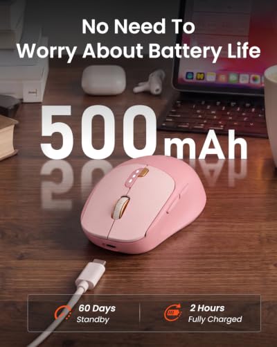 SEUNKWANG Dual-Mode Wireless Mouse with Visible Battery Indicator, Silent Rechargeable Bluetooth & 2.4G Computer Mouse, 1600 DPI, One-Click Privacy Key, Portable Mice for Laptop/PC/Mac - Rose Pink - color: Rose Pink