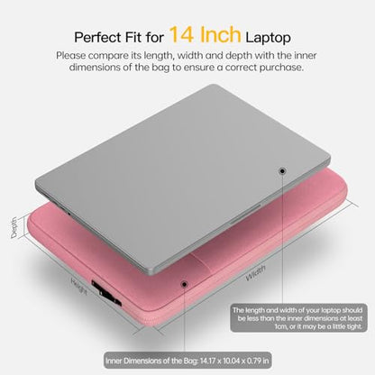 14 Inch Laptop Sleeve Case Women Girls for DELL XPS 15, Latitude 5420 7420, Inspiron 14, Lenovo Flex 5, HP 14 Laptop, Razer Blade 15, Laptop Cover 14 inch Water Resistant Computer Bag -Pink - color: Pink, size: 14 inch