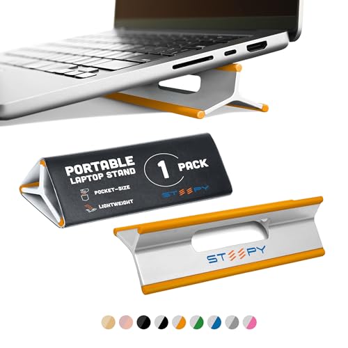 Steepy Portable Laptop Stand for Desk – Adjustable Height, & Portable Laptop Holder – Ergonomic Computer Stand for Cooling & Comfort – Slip-Proof, Sturdy Design – Universal Fit for 13-17 Inch Devices - color: Orange Sunrise, size: 1