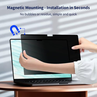 Magnetic Laptop Privacy Screen 15.6" 16:9, Anti-Glare & Blue Light Filter | Removable, Matte finish, Anti-glare, Anti-bubble, Anti-spy, Blocks blue light, High definition clarity, Scratch resistant - size: 15.6 Inch 16:9 Laptops
