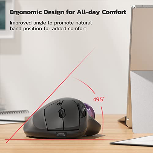 Nulea M501 Wireless Trackball Mouse, Rechargeable Ergonomic, Easy Thumb Control, Precise & Smooth Tracking, 3 Device Connection (Bluetooth or USB Receiver), Compatible for PC, Laptop, Mac, Windows. - color: C-Purple
