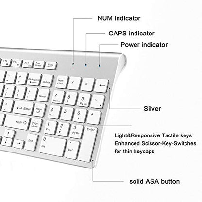 J JOYACCESS Wireless Keyboard and Mouse, Slim Wireless Keyboard Mouse with Numeric Keypad Compatible with iMac Mac PC Laptop Tablet Computer Windows (Silver White) - color: silver