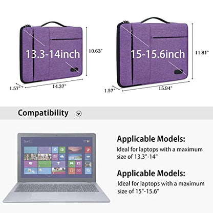 Laptop Sleeve Case 13.3-14 Inch Waterproof Durable 360 Protective Carrying Case Portable Handle Business Briefcase Compatible with MacBook Air/Pro HP ThinkPad Notebook Purple