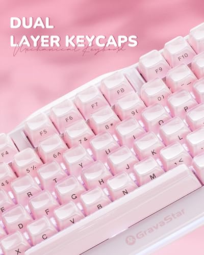 GravaStar Mercury K1 75% Pink Wireless Keyboard, Aluminum Alloy Exoskeleton Design Mechanical Gaming Keyboard, Gasket Hot-Swap Socket, Linear Switches, RGB Backlit【Sakura Pink】 - color: Sakura Pink