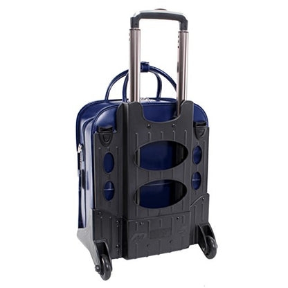 McKlein LA GRANGE, Top Grain Cowhide Leather, 15" Leather Detachable -Wheeled Ladies' Laptop/Computer & Tablet Business Briefcase Bag/Women's Rolling Overnight Travel Bag, Removable trolley case - color: Navy, size: 14.4"x8.75"x18.5"