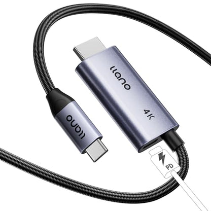 llano USB C to HDMI Cable with 100W PD Charging, 4K@60Hz 2-in-1 Unidirectional Adapter Thunderbolt 5/4/3 Compatible, for MacBook, iPhone 17 Pro Max, Steam Deck, Switch 2, iPad (6.6ft (2m)) - size: 6.6ft (2m)