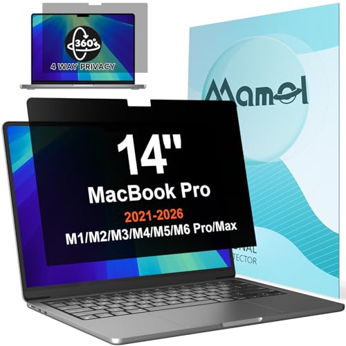 360° Privacy Screen for MacBook Pro 14 Inch (2021-2026, M1, M2, M3, M4, M5, Pro, Max), Anti Glare Blue Light Filter, Nano No Glue Anti Spy Black Protector for Mac Pro 14In Laptop Computer - size: MacBook Pro 14 Inch(2021-2026)