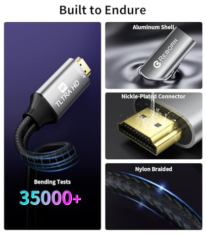 Reborn HDMI to USB C Cable Adapter [6FT 4K@60Hz], Uni-Directional HDMI (Source) to USB-C (Monitor) with USB Power for AR Glasses XREAL One、Air 2 Pro/VITURE Pro/RayNeo Air 2s,PS5,Portable Monitors - size: 6FT