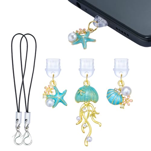3Pcs Dust Plug Charm Type C Cute Phone Dust Plug Charm with Ocean Theme Pendants for Most USB C Phone,E-Readers, Reading Lover Accessory Decorations Gifts - color: Ocean theme