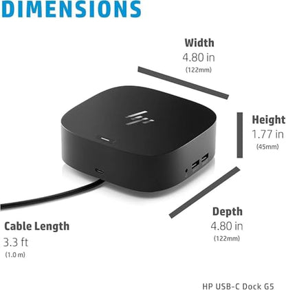 HP USB-C Essential Dock G5 Docking Station with 100W Power Delivery | HDMI,DisplayPort, Audio, USB-C, Includes Dockztorm Hub – (Renewed)