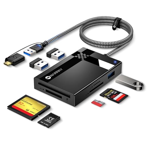 SD Card Reader 7 in 1, WARRKY [Dual Connector USB3.0, 2.5FT Nylon Cable] | USB C Memory Card Hub, Type C Camera Card Adapter for Micro SD/CF/MS/UHS-I, Fit for iPhone 17, MacBook Pro/Air, iPad, Android - style: USBA/C