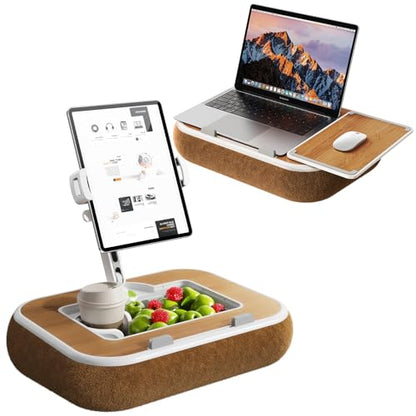 Tablet Pillow Stand,Phone Holder for Bed,Laptop Lap Desk with Snack Bowl,360° Rotating Clip Compatible with 4.7-13" iPad/Kindle/Phone,11-15" Laptop,Hands-Free Reading and Relaxation on Bed(Wood Grain) - color: Wood Grain
