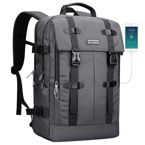 WITZMAN Travel Laptop Backpack for Men Fits 16 inch Laptop | Nylon Carry-on Airline Approved, USB Charging Port, 26L Capacity, For Vacation, Weekend, Overnight Trip, B716 Silvery Grey - color: Silvery Grey
