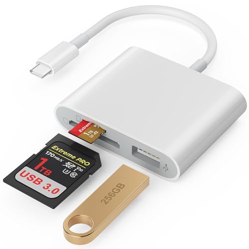 SD Card Reader, USB 3.0 Type C High Speed to SD/TF Card Adapter for iPhone 17/16/15 Pro Max Memory Card Reader with SD MicroSD USB 3 Port for Mac/iPad/MacBook Pro/Air Android Phone Tablet(White) - color: White