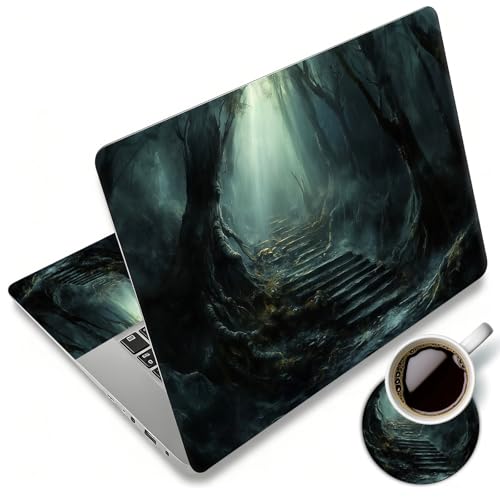 Laptop Skin Sticker Decal 12"-15.6" Universal Laptop/Notebook/Netbook Vinyl - Waterproof Scratch Resistant,Fits HP Dell Lenovo MacBook,2 Free Wrist Pads,Easy Apply & Remove,Black Forest - color: Black Forest