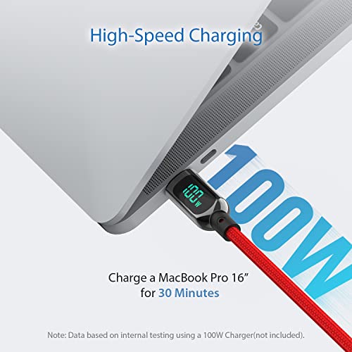 SOOPII 100W 6.6ft USB C to USB C Cable Fast Charge, Nylon Braided Cable with LED Display for lPhone 15/15 Pro/15 Plus/15 Pro Max,lPad Air,MacBook Pro,Galaxy S24/S23, Pixel, LG (Red) - color: Red, size: 2M - 100W