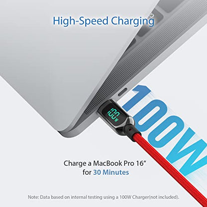 SOOPII 100W 4ft USB C to USB C Cable Fast Charge, Nylon Braided Cable with LED Display for lPhone 15/15 Pro/15 Plus/15 Pro Max,lPad Air,MacBook Pro,Galaxy S24/S23, Pixel, LG (Red) - color: Red, size: 1.2M - 100W