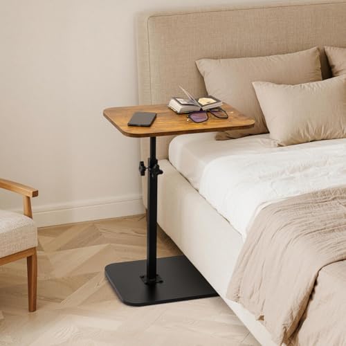 ZEAPTAC C-Shaped Side Table, 360° Swivel Height Adjustable, Lightweight Portable TV Tray Snack End Table for Couch Sofa Bed Small Spaces-Dark Brown Wood - color: Dark Brown Wood