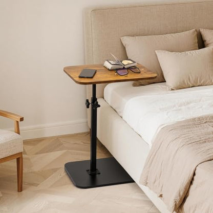 ZEAPTAC C-Shaped Side Table, 360° Swivel Height Adjustable, Lightweight Portable TV Tray Snack End Table for Couch Sofa Bed Small Spaces-Dark Brown Wood - color: Dark Brown Wood
