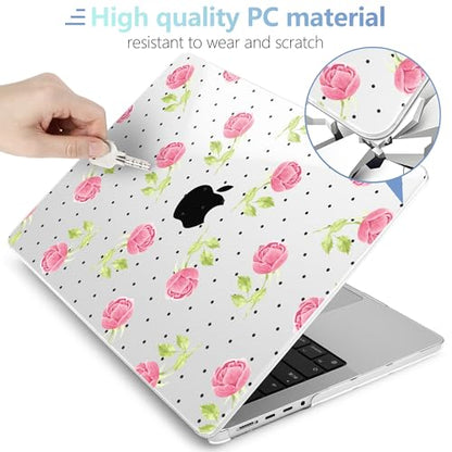 MEEgoodo Case for MacBook Pro 16 inch 2026 2024 2023 2021,Laptop Shell Compatible with M5 M4 M3 M2 M1 Pro/Max Chip,Fit Model A3429/A3428/A3403/A3186/A2991/A2780/A2485,Watercolor Roses&Polka Dots - color: Watercolor Roses&Polka Dots