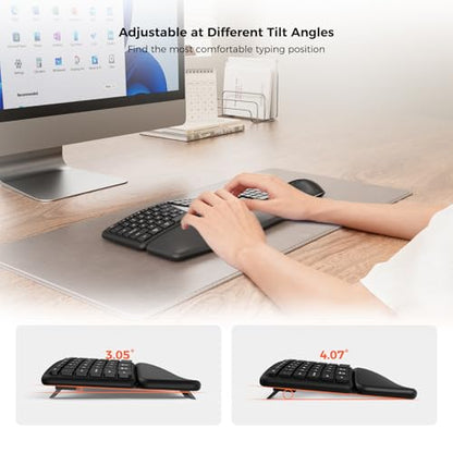 Ergonomic Keyboard Mouse Wireless Combo, Full Size Bluetooth Split Keyboard with Wrist Rest, 4 Level DPI Ergo Mouse for Windows Mac OS Computer, Black - color: Black