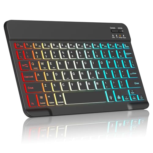 Lightup Wireless Bluetooth Keyboard for iPad Air/Pro/Mini, iPad A17, A16, M2, M3, M4, M5, MacBook, Chromebook etc. Rechargeable Slim Portable, IOS Windows Android Lighting Tablets Keyboard - Black - color: Black