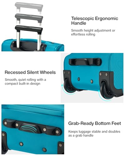 Hanke Underseat Carry On Luggage with Wheels, 17 Inch Rolling Bag | Fits 15.6 Inch Laptop, Shoe Bag Included, Small Suitcase, Softside, Trolley Sleeve, Water-Resistant, 30L, Caribbean Blue - color: Caribbean Blue, size: 17 Inch Underseat Plus