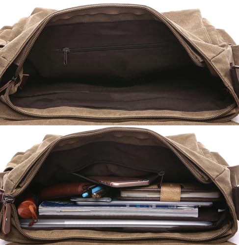 Sechunk Canvas Large Messenger Bag Shoulder bag Cross body bag Crossbody Bag - color: Coffee, size: Large