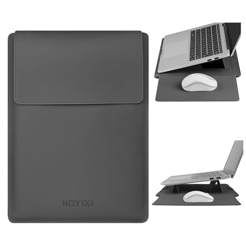HoYiXi 15.6" Laptop Sleeve Case PU Leather with Stand Compatible with MacBook Pro 16/15.4'' MacBook Pro 15, Mac Air 15/ Dell, Matebook,Asus,15-16'' Laptop Bag,(Patent Pending),Gray - color: Gray, size: 15.6'' /15-16 Inch Laptop