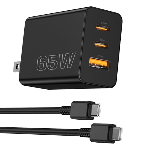 65W USB C Charger Block,3 Port GaN+ USB-C Wall Charger,100W PD Type C Multi Port Power Super Fast Charging Block Adapter&6FT Cable for Samsung Galaxy S26 Ultra/25/24,iPhone 17/16/15,iPad,MacBook - color: Black