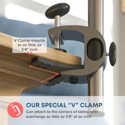LEVO G2 Clamp-On Tablet Stand, Articulating iPad & Kindle Mount for Desk | 5-axis arm frees workspace, bedside or kitchen counter positioning, hands-free reading, recipes, video calls, work or play